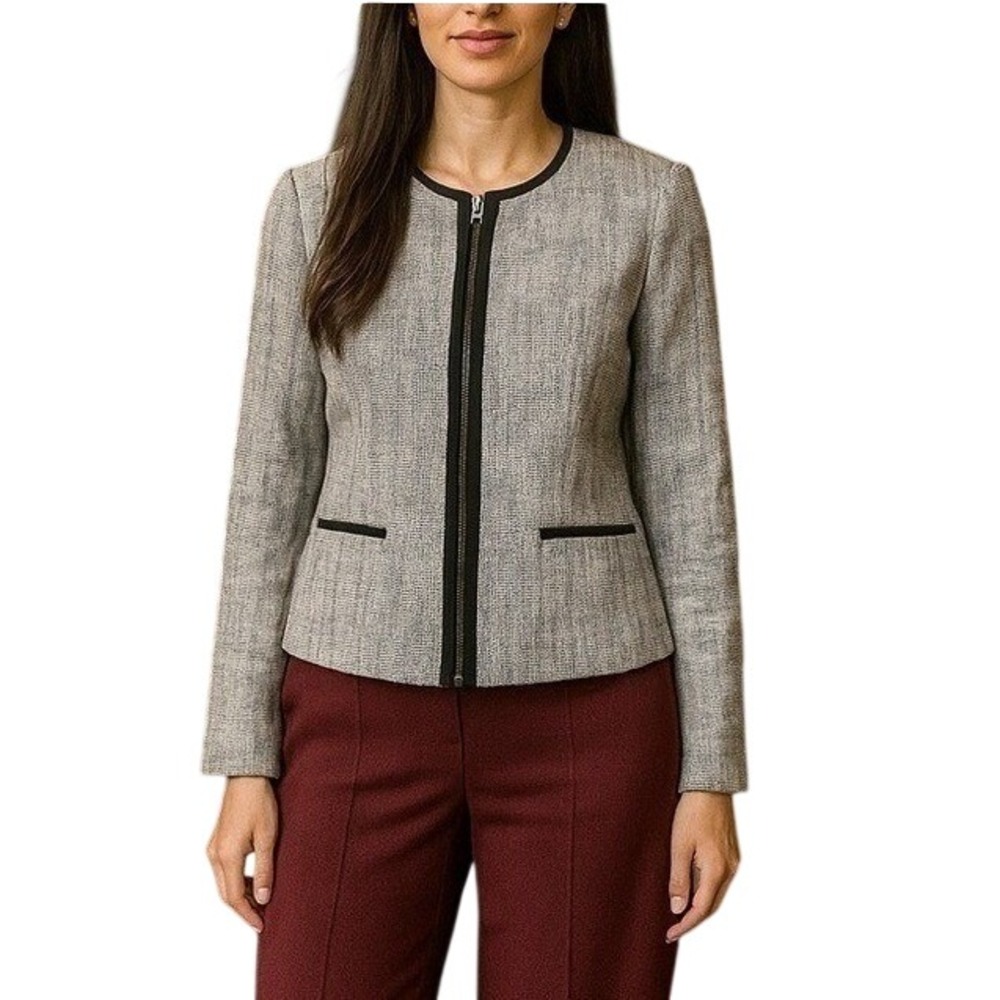 212 Collection Black/White Tweed Zip Up Blazer Jacket